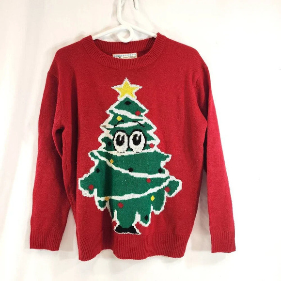 Vintage Ugly  Christmas Tree Sweater Red Unisex - Picture 1 of 11